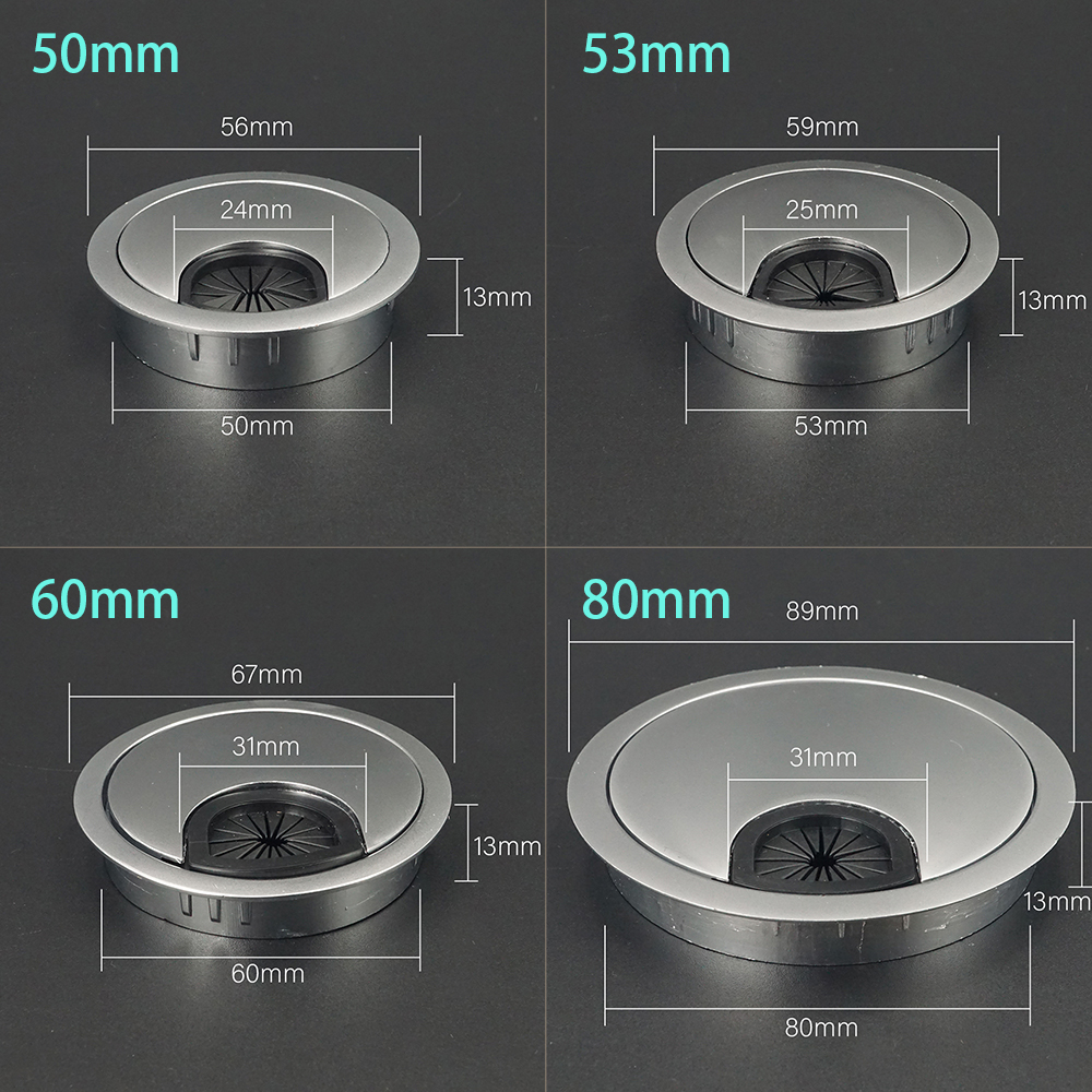 Zinklegering trådhålskydd uttagsport bordsdator dator skrivbord rund kabelgenomföring linjehållare 50mm/53mm/60mm/80mm