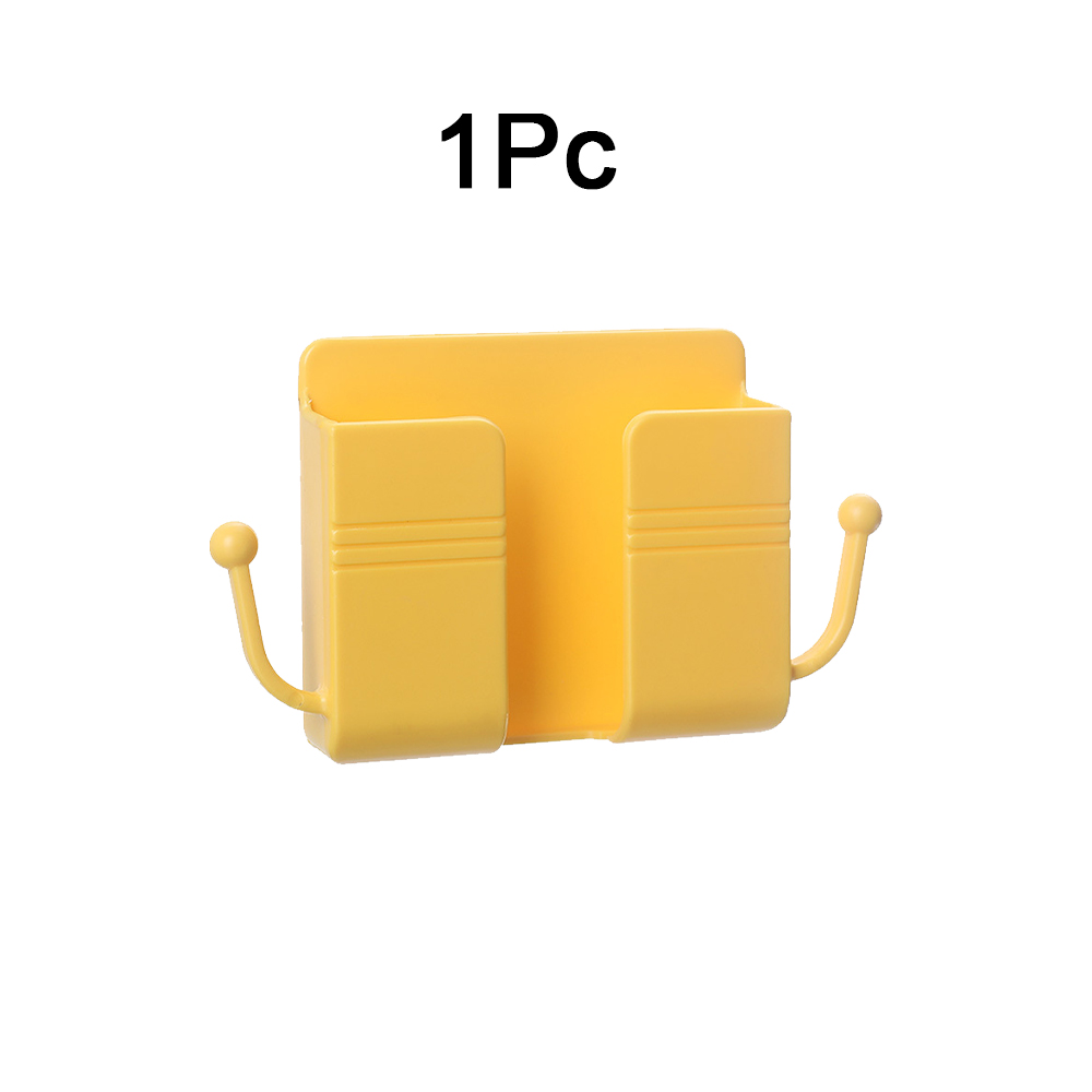 4/2/1 pcs punch-free mobile phone holder wall mount stand remote control organizer storage box charging night container rack: 1 pc yellow b