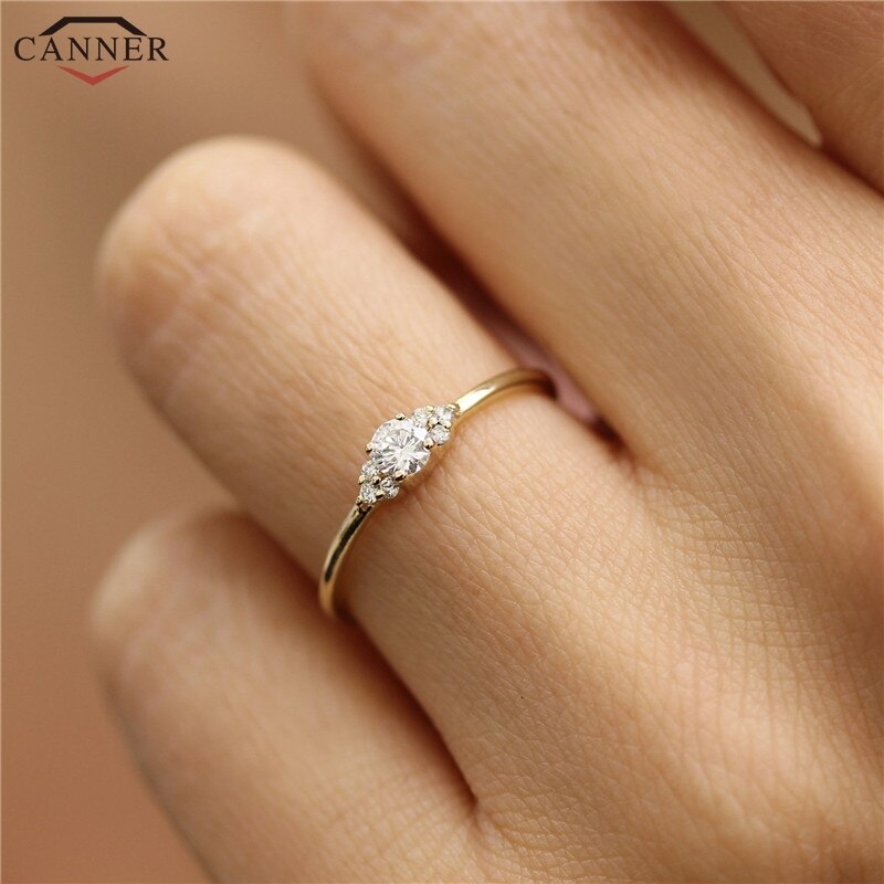 CANNER Delicate Thin Finger Rings for Women CZ Crystal Engagement Wedding Ring Gold Color Cubic Zircon Ring Female Jewelry H40