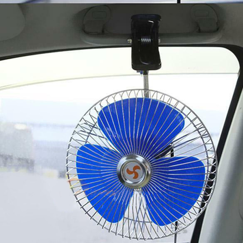 8 Inch 12V Cooling Fan Car Vehicle Dashboard Portable Clip-On Oscillating 25W Full Safety Metal Guard