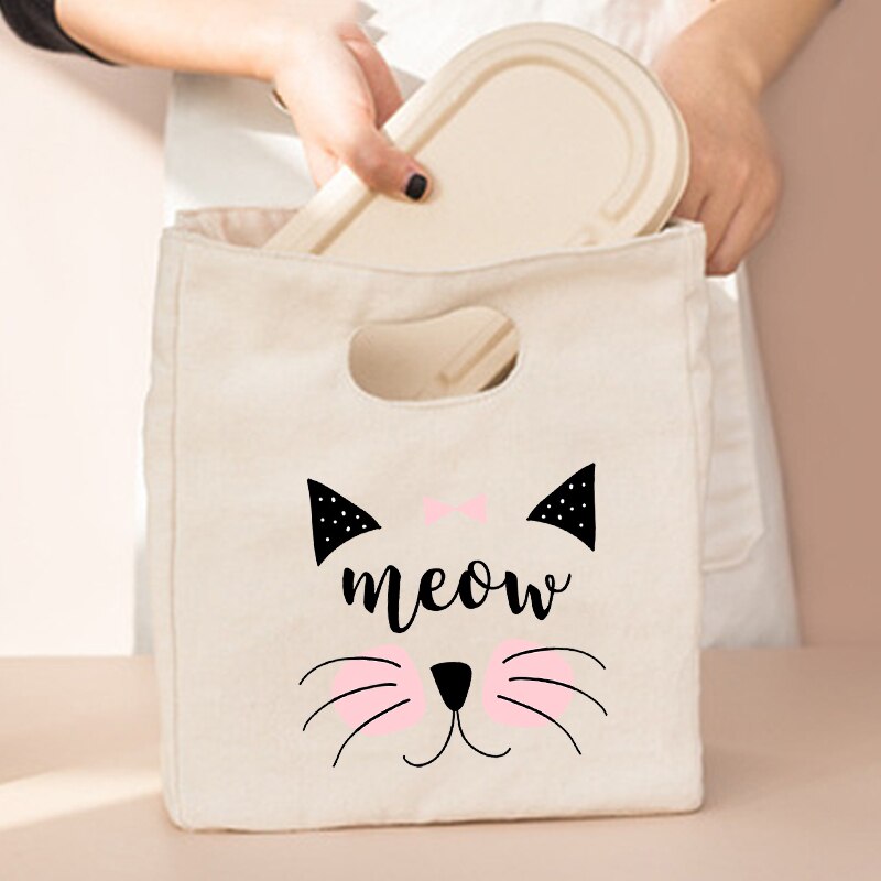 Borsa da pranzo portatile con stampa gatto carino nuova borsa termica termica Tote Cooler borsa Bento Pouch contenitore per la cena borsa per alimenti per la scuola: Q00151-TBBG-C