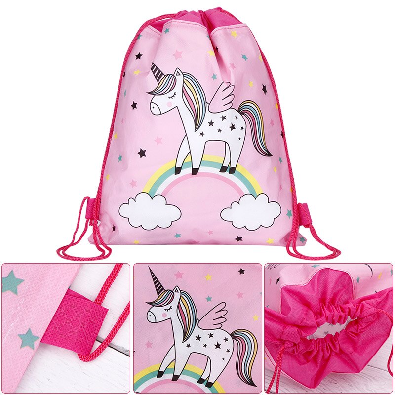 Sac licorne à cordon pour filles, sac de rangement de voyage, sacs d'école de dessin animé, de fête d'anniversaire pour enfants