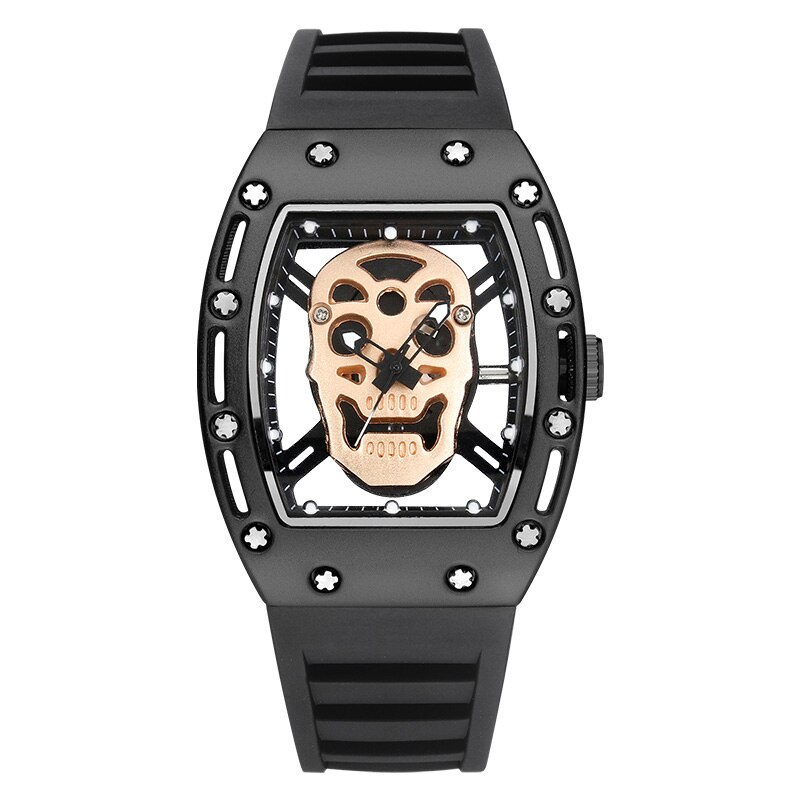 Skull tonneau skelet ur herre hul vandtæt kranium ur mandlig quartz silikone armbåndsur herre ur erkek kol saati: 02