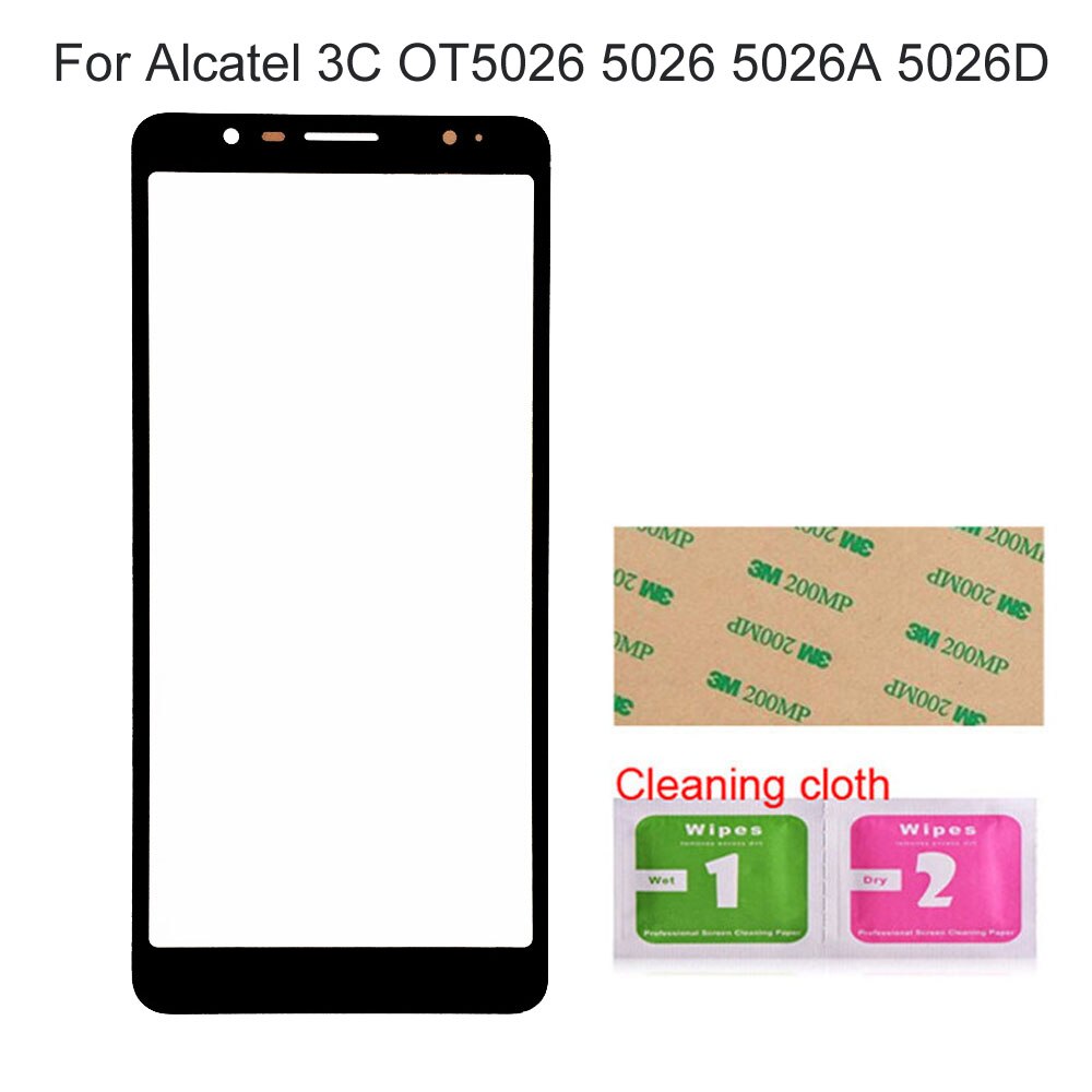 Para Alcatel 3C OT5026 5026 5026A 5026D Panel de pantalla de vidrio frontal (sin pantalla táctil) piezas de montaje de cubierta de vidrio exterior: 5026 Black