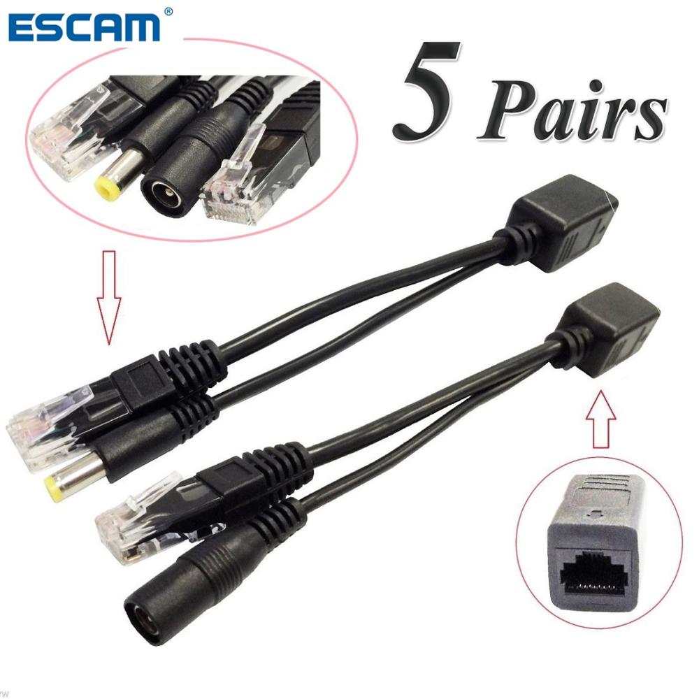 Escam 10Pcs (5 Paar) poe Splitter Poe Poe Switch Kabel Adapter Tape Gescreend 5V 12V 24V 48V Voeding Kabel 5.5*2.1Mm