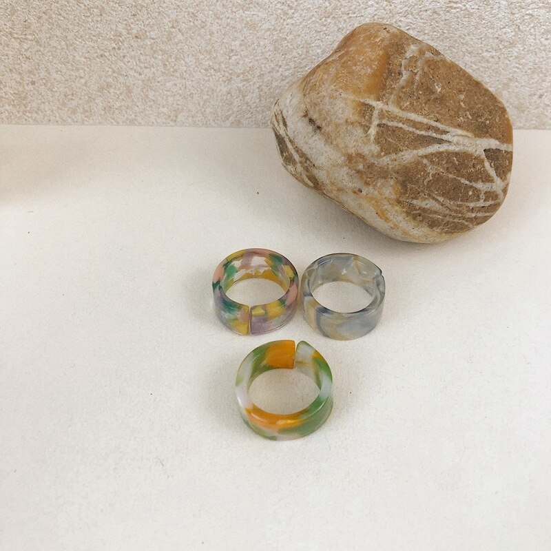 Anillo de resina acrílica Vintage para mujer, sortija abierta de nicho difuminado, dedo índice, anillo redondo geométrico, joyería, 1 Uds.