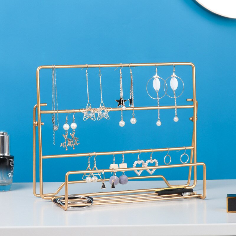 Eenvoudige make-up organizer met ijzeren kunst, grote capaciteit sieradenhouder, cosmetische organizer, oorbellen-armband display organizer