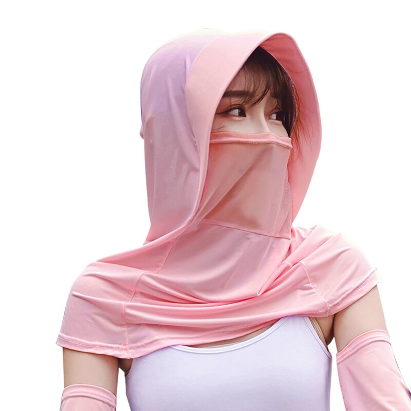 Zonnescherm hoed Multifunctionele Sneldrogend Ademend Zonnescherm Gaas Ijs Zijde Gezichtsmasker Sjaal Hoed: Rood