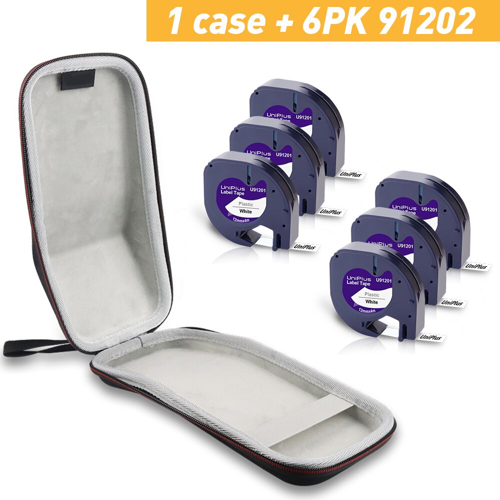UniPlus Label Maker Case - Black EVA - Waterproof & Shockproof Storage for Dymo Letratag LT-100H: 1 Case-6PK LT tapes