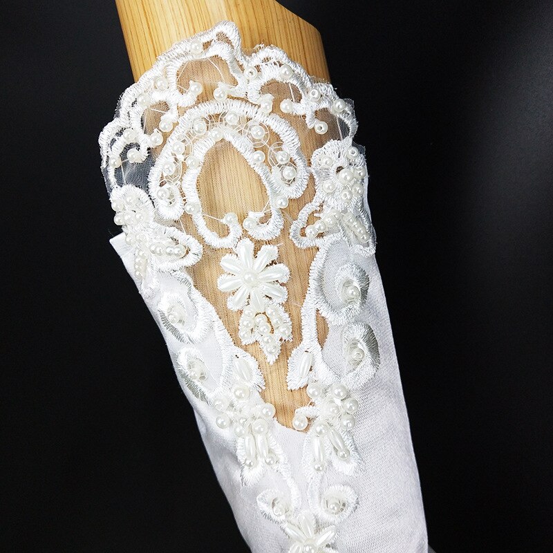 Guantes largos de 38cm con cuentas para mujer, traje de baile de dama de honor, boda, , de encaje,