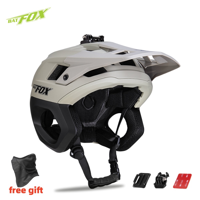 BATFOX 3/4 casco MTB todoterreno bicicleta ciclismo deportes carreras cuesta abajo casco de seguridad casco para hombres casco de ciclismo: l / Castaño