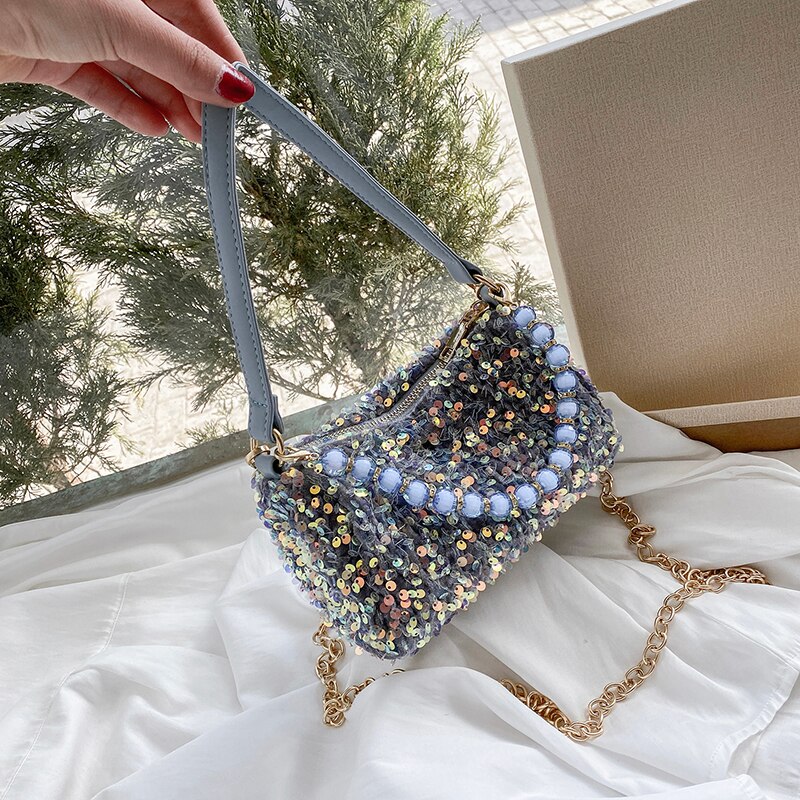 Paillettentaschen für damen, schultertaschen, luxuriöse perlenhandtaschen, damentaschen: Blau