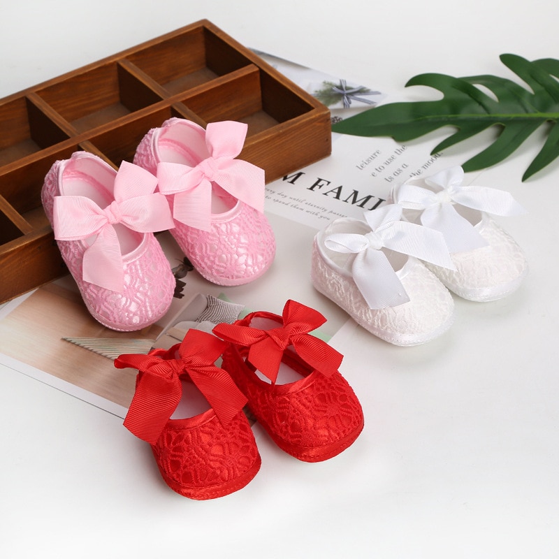 Zapatos de bautismo para bebé niña, zapatos de vestir de princesa con lazo de suela suave, antideslizantes, precaminantes infantiles de 0 a 12 meses