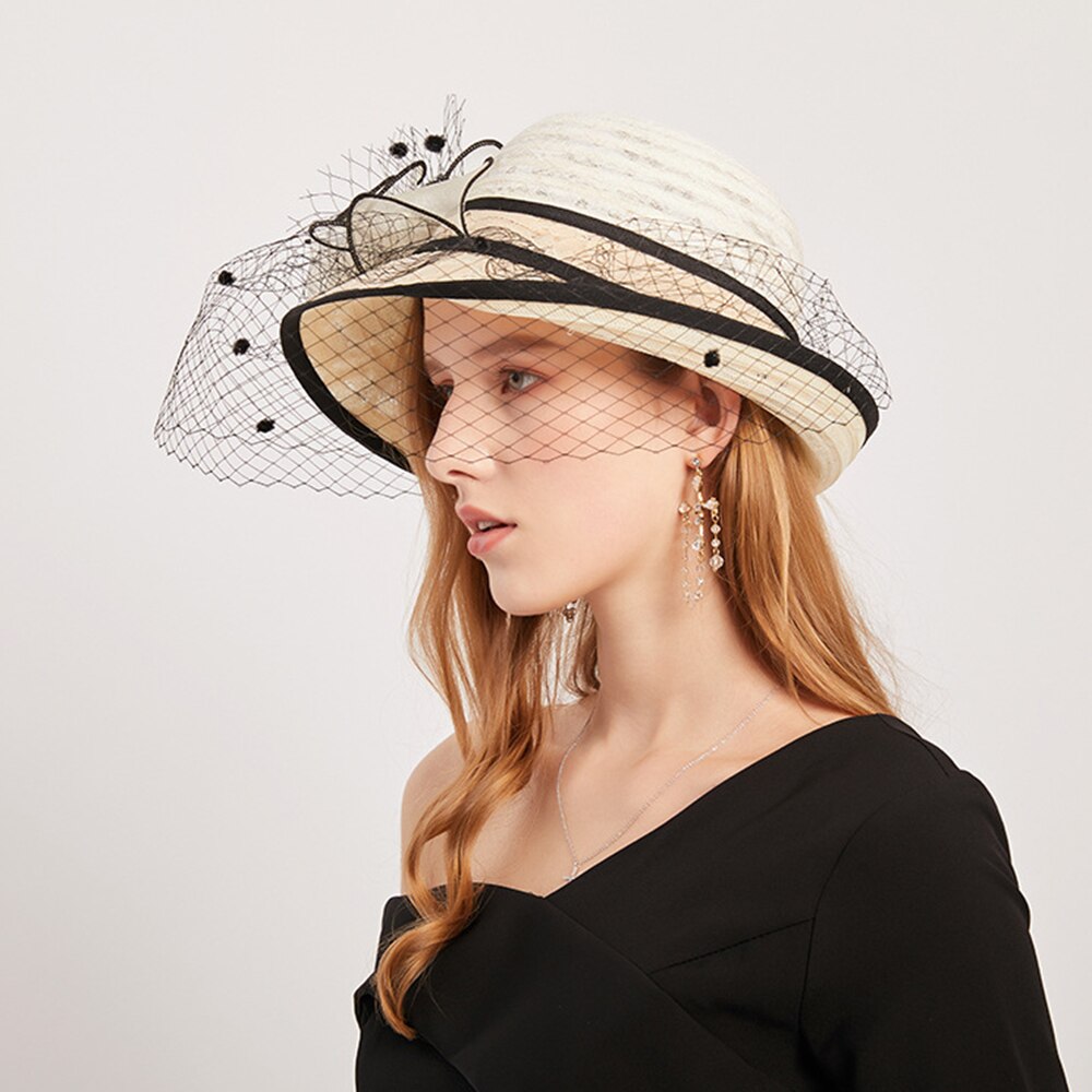 Fs beige hyvät fascinator hatut häät kentucky derby hatut naisille huntu kukka leveä lieri fedora organza kirkon hattu