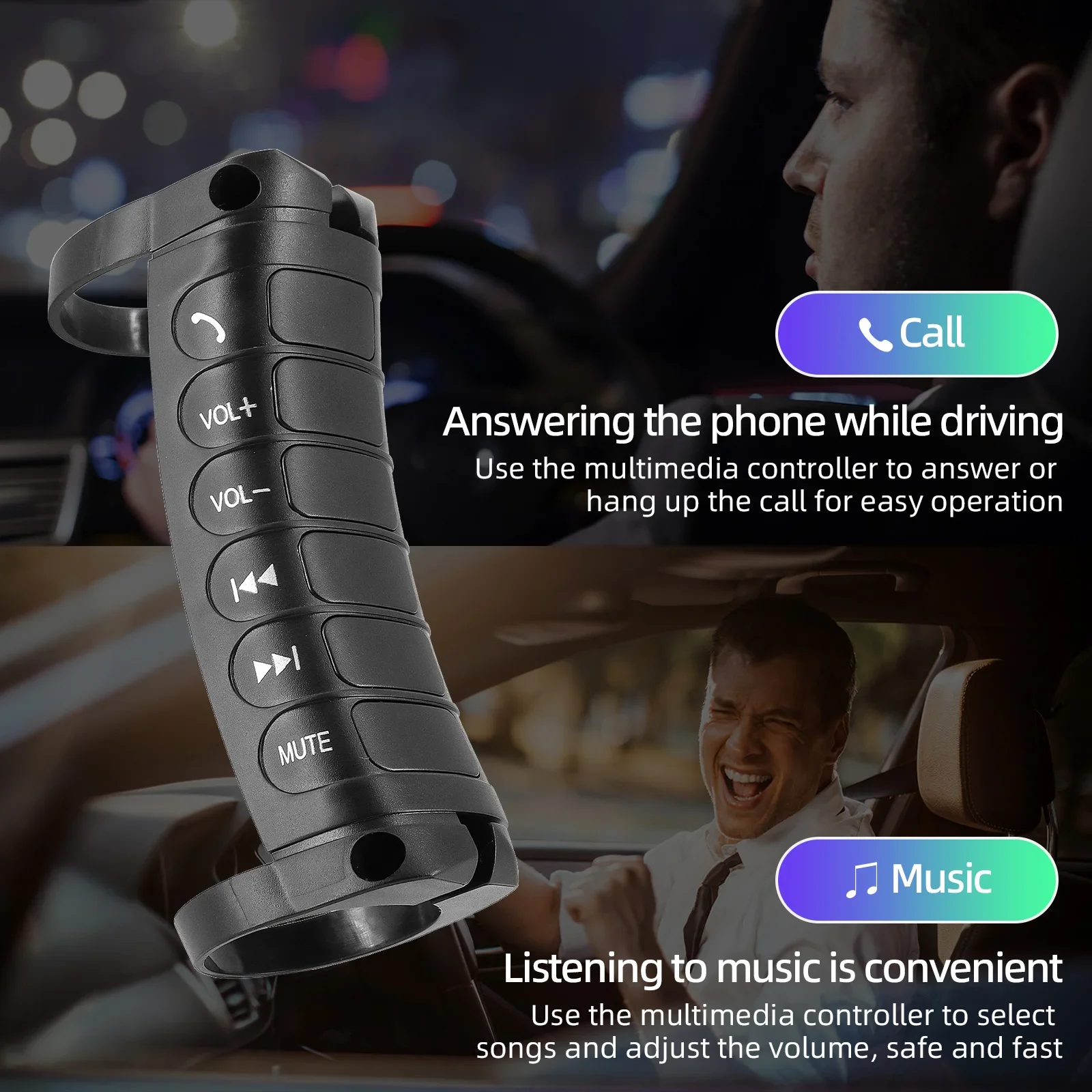 Telecomandi universali per controllo volante a 6 tasti Pulsanti interruttori per auto senza fili compatibili con Bluetooth per androide volume
