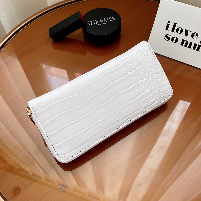 Portefeuille Long pour la des femmes motif Crocodile sac à main avec fermeture éclair sacs à main en cuir PU porte-monnaie porte-carte