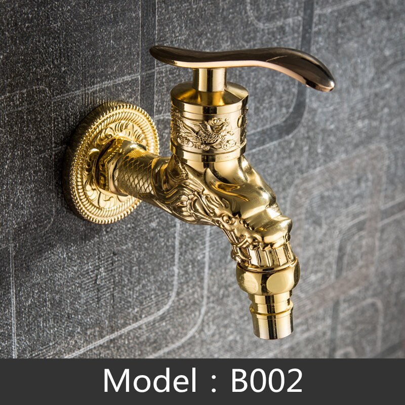 Carved Wall Mount Garden Faucet Lengthen Brass Decorative Outdoor Bibcock Tap Watering Fitting Faucet Adapter: B002-Zinc alloy