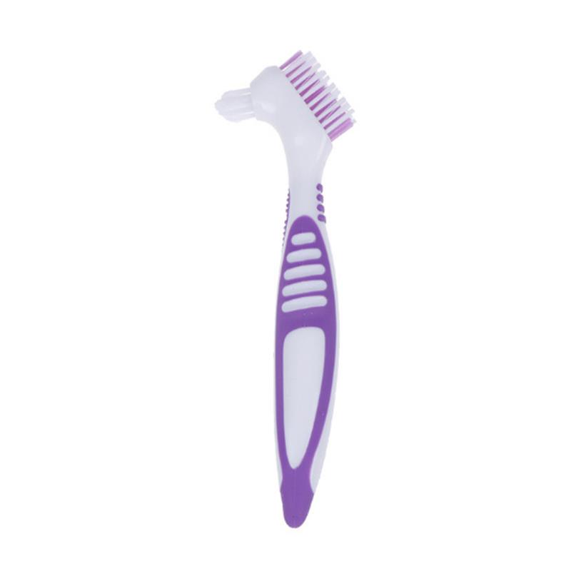 Escova De Limpeza De Dentadura com Punho Antiderrapante Escova De Dentes Antibacteriana, Cerdas Multi-Camada, Escova De Dentes Falsos, Ferramenta De Cuidados Orais, 2 Lados: ROXO