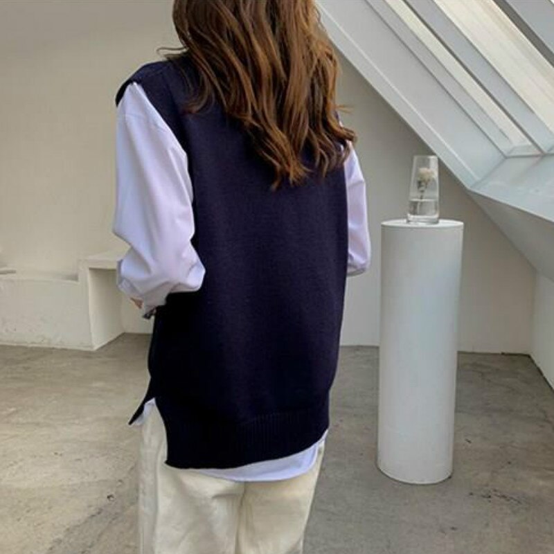 Sweater Vest Women V-neck Solid Simple Slim All-match Casual Korean Style Teens Chic Autumn Winter Sleeveless Sweaters