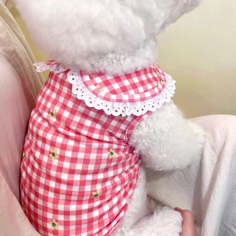 Ultra-dünne Kariertes Hemd Haustier Frühjahr und Sommer Welpen Ärmellose Kleidung Schnauzer Atmungsaktive Sonnenschutz Kleidung Beliebte Hund Kleiden: Rosa / XL