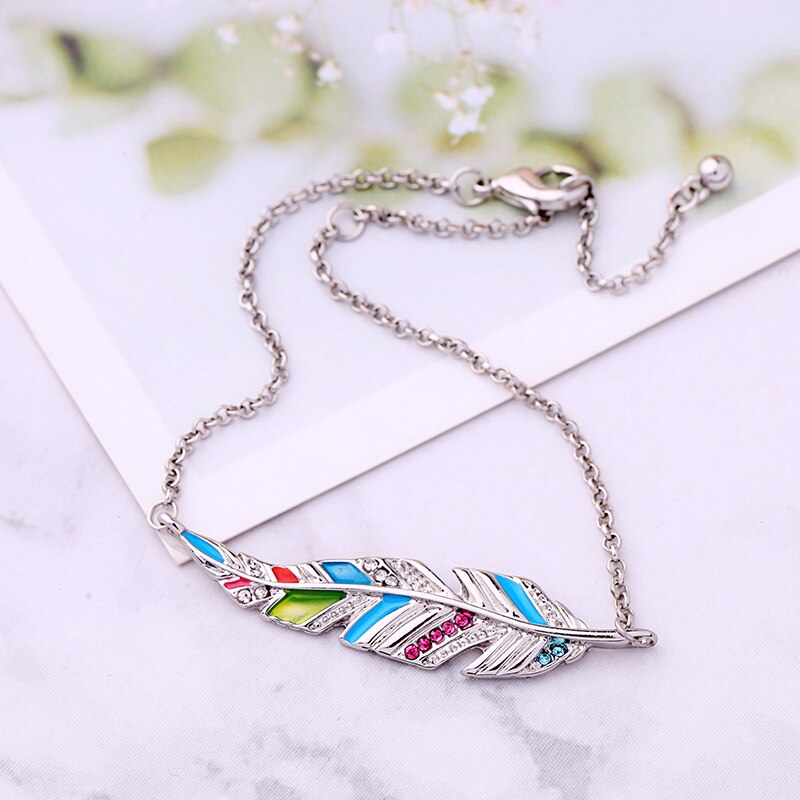 Bohemia Featheriness Bracelet Crystal Wrist Chains Lobster Clasp For Women Jewelry Accessories