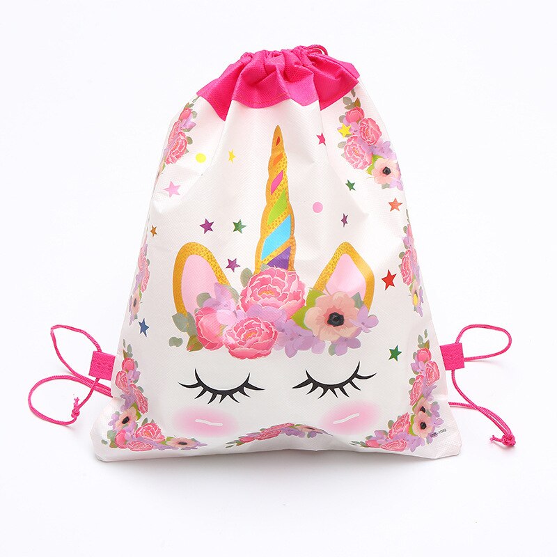 Cartoon Drawstring Bag for Girls Travel Storage Package Unicorn School Backpacks Children Birthday Party Favors Bag: White