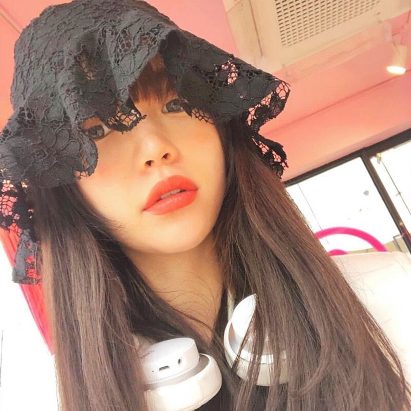 Newly Women Lace Hat Soft Lace Flower Wide Brim Sun Hats Floppy Hollow Fisherman Hats Bucket Hat: Black D