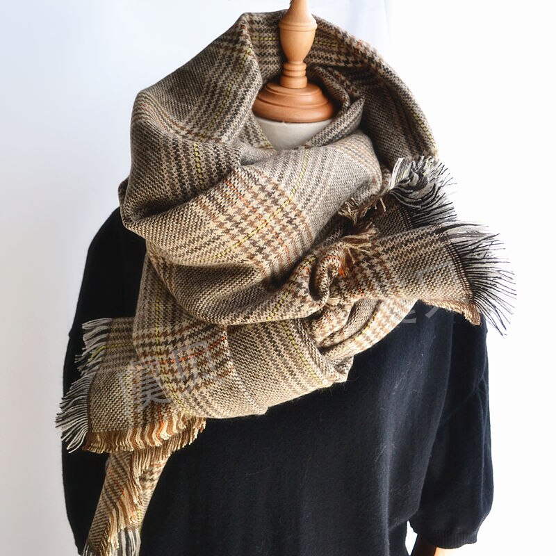 Faux cashmere halsduk dam sjal brun klassisk rutig filt tofs cape varm vinter pashmina bandana halsdukar dam tjej