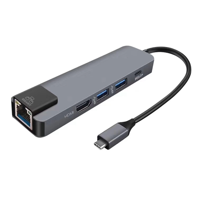 5 in 1 usb type c hub hdmi 4k usb c hub til gigabit ethernet  rj45 lan adapter til macbook pro thunderbolt 3 usb-c opladerport