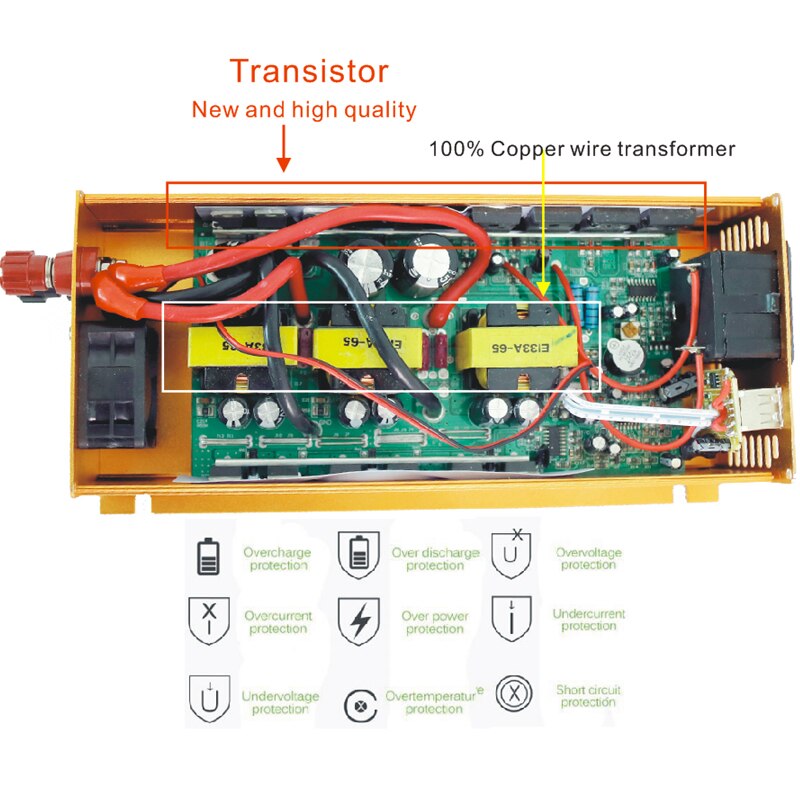 Omvormer 12v 24v 48v 60v gemodificeerde sinusomvormer 1000w/2000w/3000w omvormer  dc12v naar  ac220v zonne-auto spanningsomvormer