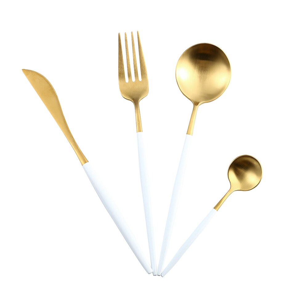 Blanc argent acier inoxydable ensemble de couverts couteau cuillère fourchette cuisine vaisselle Steak couverts maison vaisselle haut de gamme Service de dîner: White gold