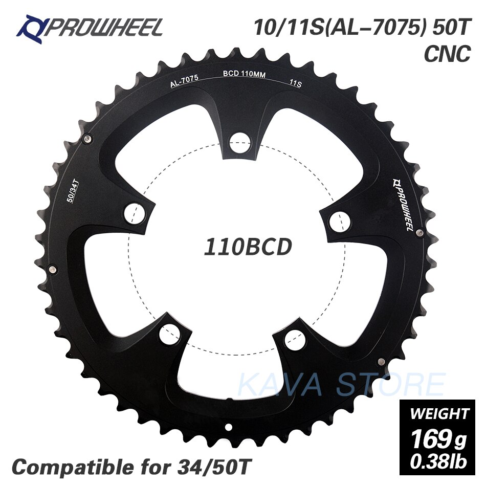 PROWHEEL route vélo plateau 110BCD 130BCD 34/39/50/53T pignon acier/alliage d'aluminium/AL-7075 CNC 8/9/10/11 vitesse chaîne: 5H 110BCD 50T AL7075