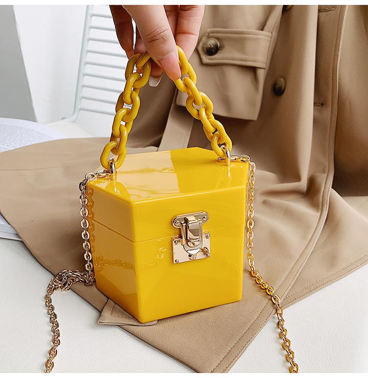 Candy Colors Resin Chain Acrylic Box Clutches Women Brand Shoulder Female Evening Bag Flap Crossbody Bag Handbag Purse: Yellow