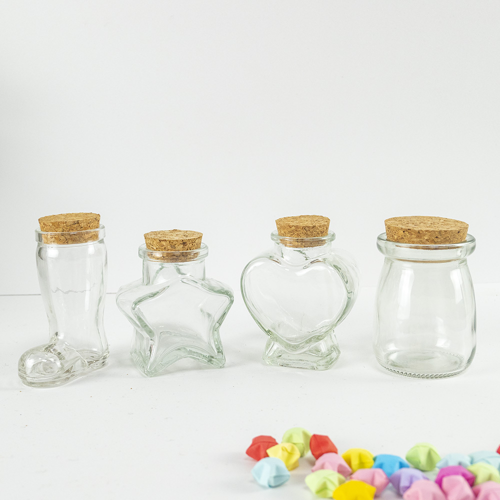 Frascos de vidrio con tapón de corcho para almacenamiento, frascos de grado alimenticio con letras de relleno, estrellas a la deriva, Ideas para manualidades, 6 piezas