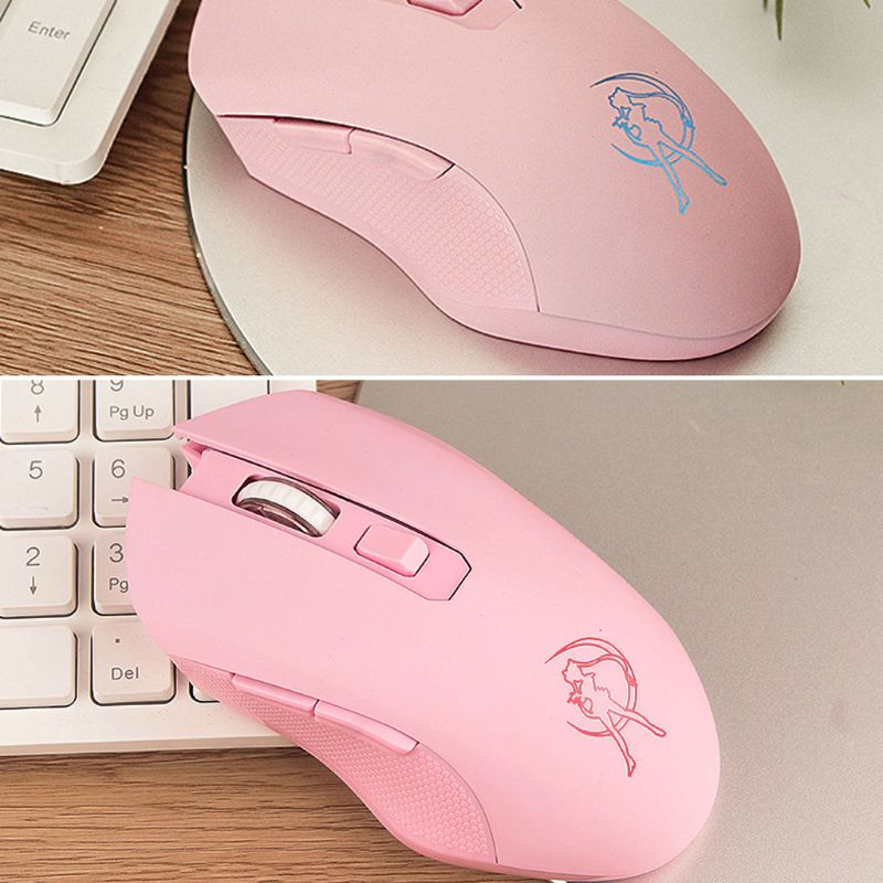 Oplaadbare Roze Meisje Stille Led Optische Game Muizen 1600Dpi 2.4G Usb Draadloze Muis Voor Pc Laptop Desktop Computer