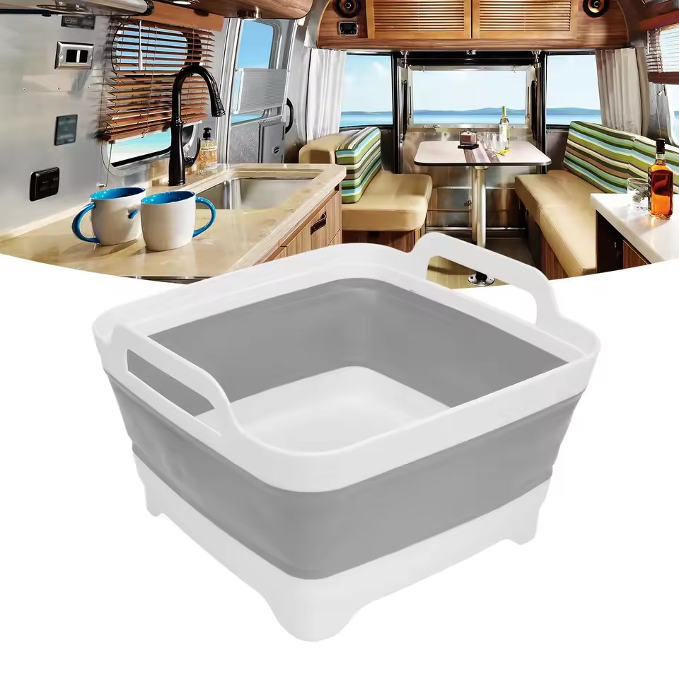 Foldable Sink Collapsible Dish Basin Dishpan Sink Tub Kitchen Storage Tray With Drain Plug Side Handle For RV Campervans Parts