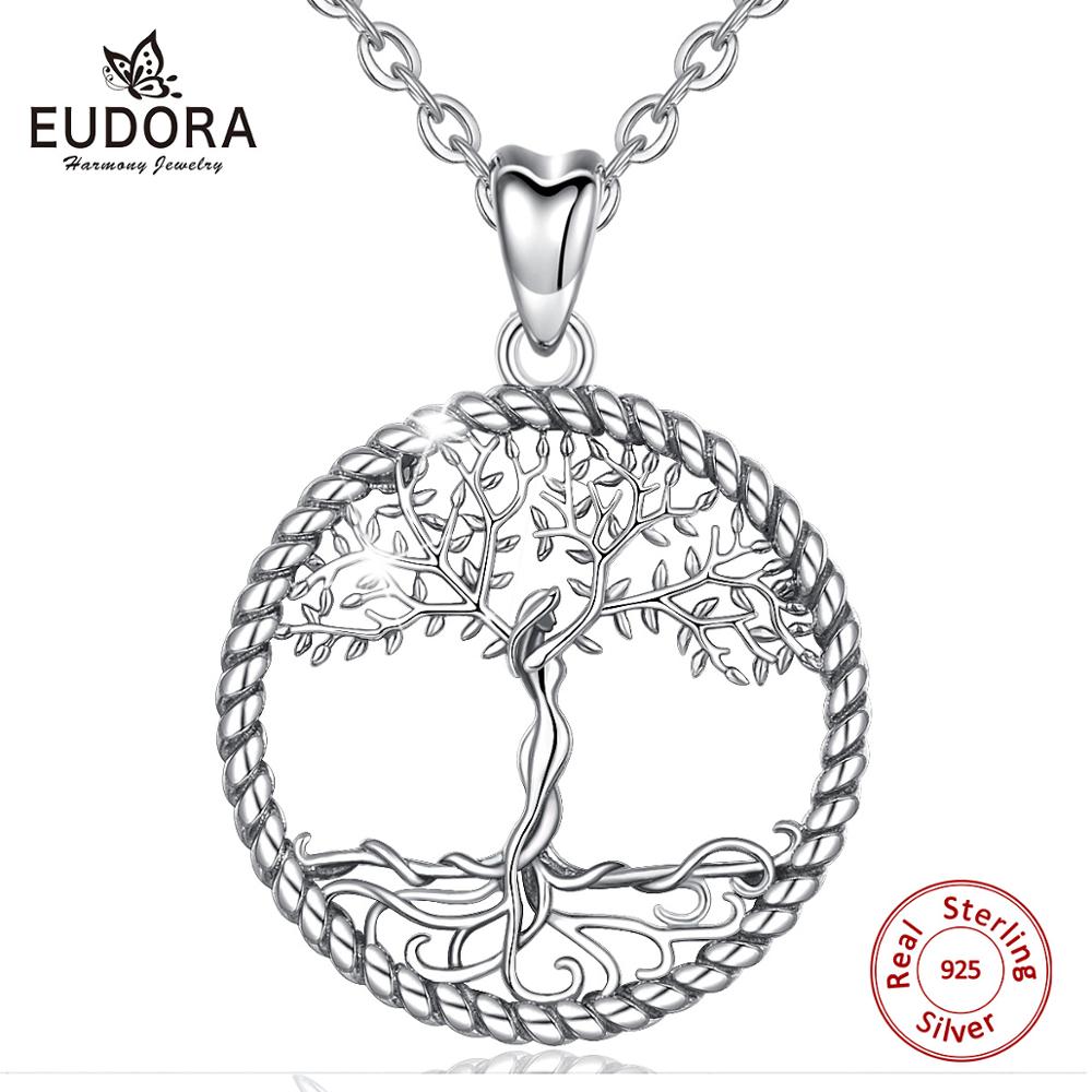 Eudora 925 sterling sølv livets træ vedhæng halskæde solid sølv træ blad & gudinde halskæde vintage smykker med kasse  d475