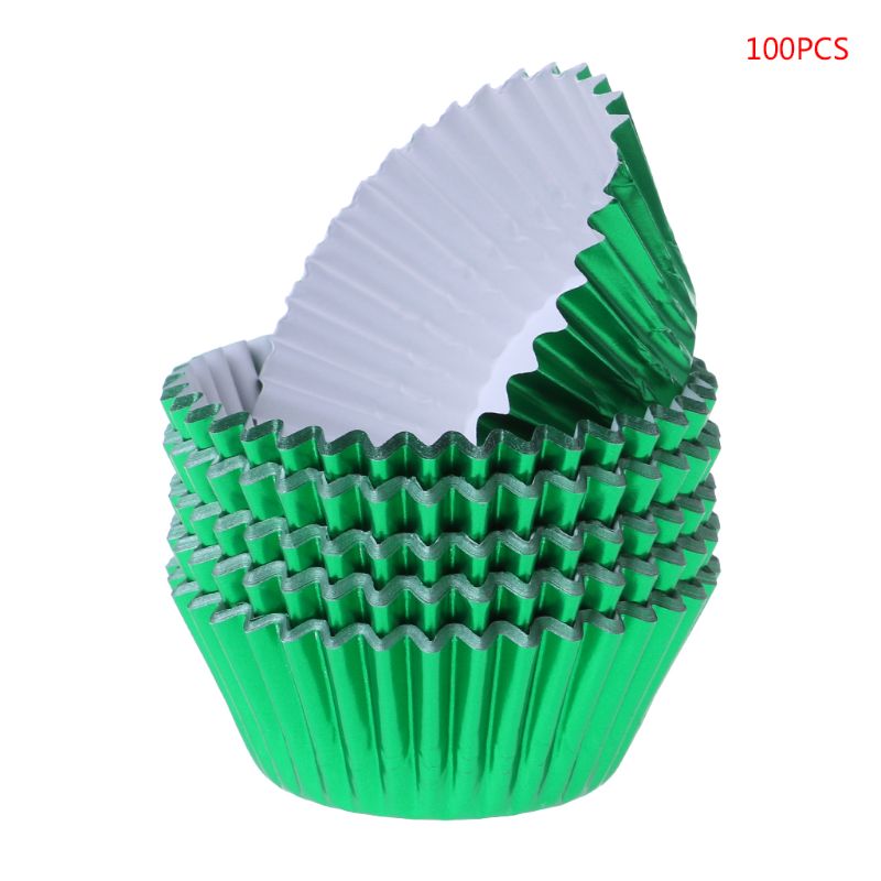 100 Stuks Paper Cupcake Cup Aluminiumfolie Muffin Baking Cups Liners Cupcakes Case: green