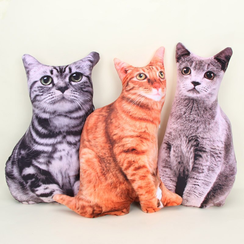 46cm 3D Simulation chats oreiller en peluche jouets Simulation Animal en peluche chat oreiller canapé housse de coussin pour noël: 3pcs cats pillow