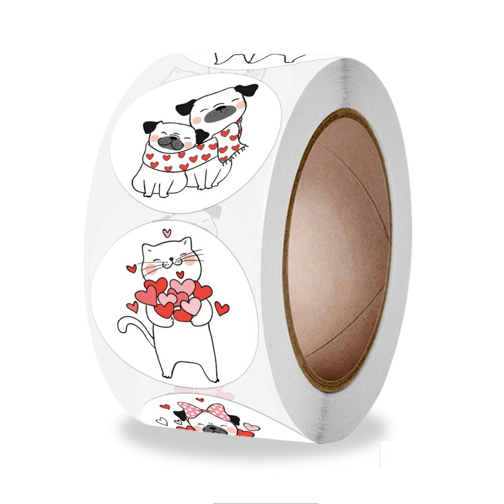 Autocollants ronds de remerciement chat Kawaii, étiquettes adhésives d'animaux de dessin animé pour cartes de vœux, papeterie de décoration , 100 à 500 pièces: QY882-100pcs