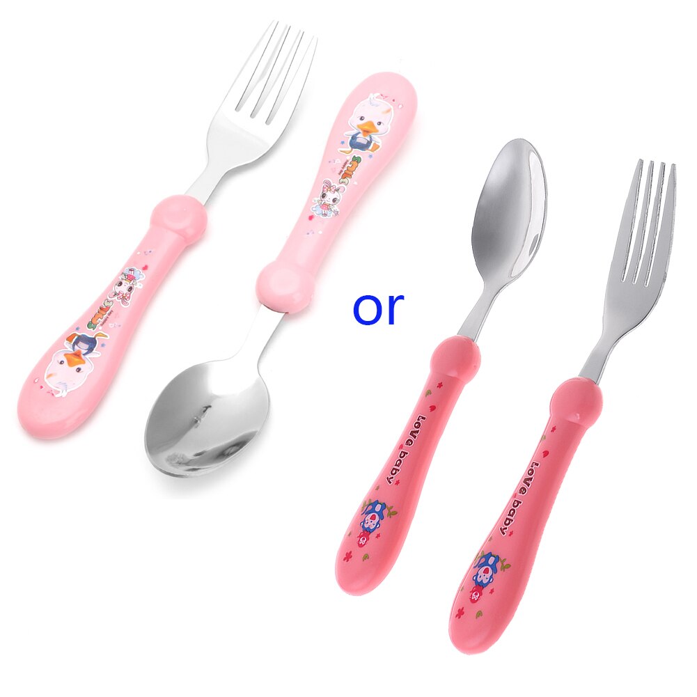 Kids Baby Cartoon Vork En Lepel Set Servies Rvs Vorken + Lepels 97BD: Red