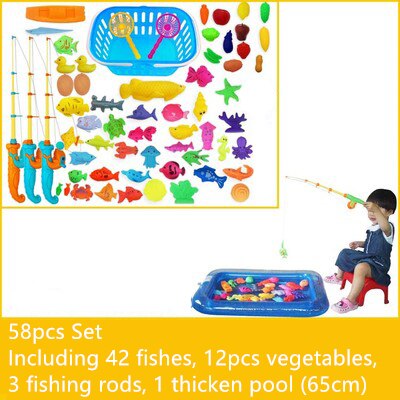 New Magnetic Giocattoli Per Bambini Giocattolo di Pesca Set con Piscina Gonfiabile Pesce grande Cesto Coperto Giochi All&#39;aperto Family Party Gioco Novità regali: Rosso