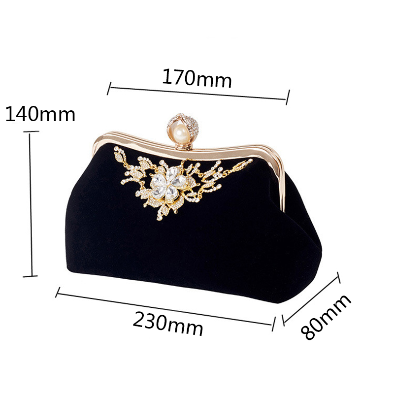 JHD-Female Diamond Pearl Handbag Vintage Crystal Flower Evening Bag Wedding Party Bride Clutch Bag Purse