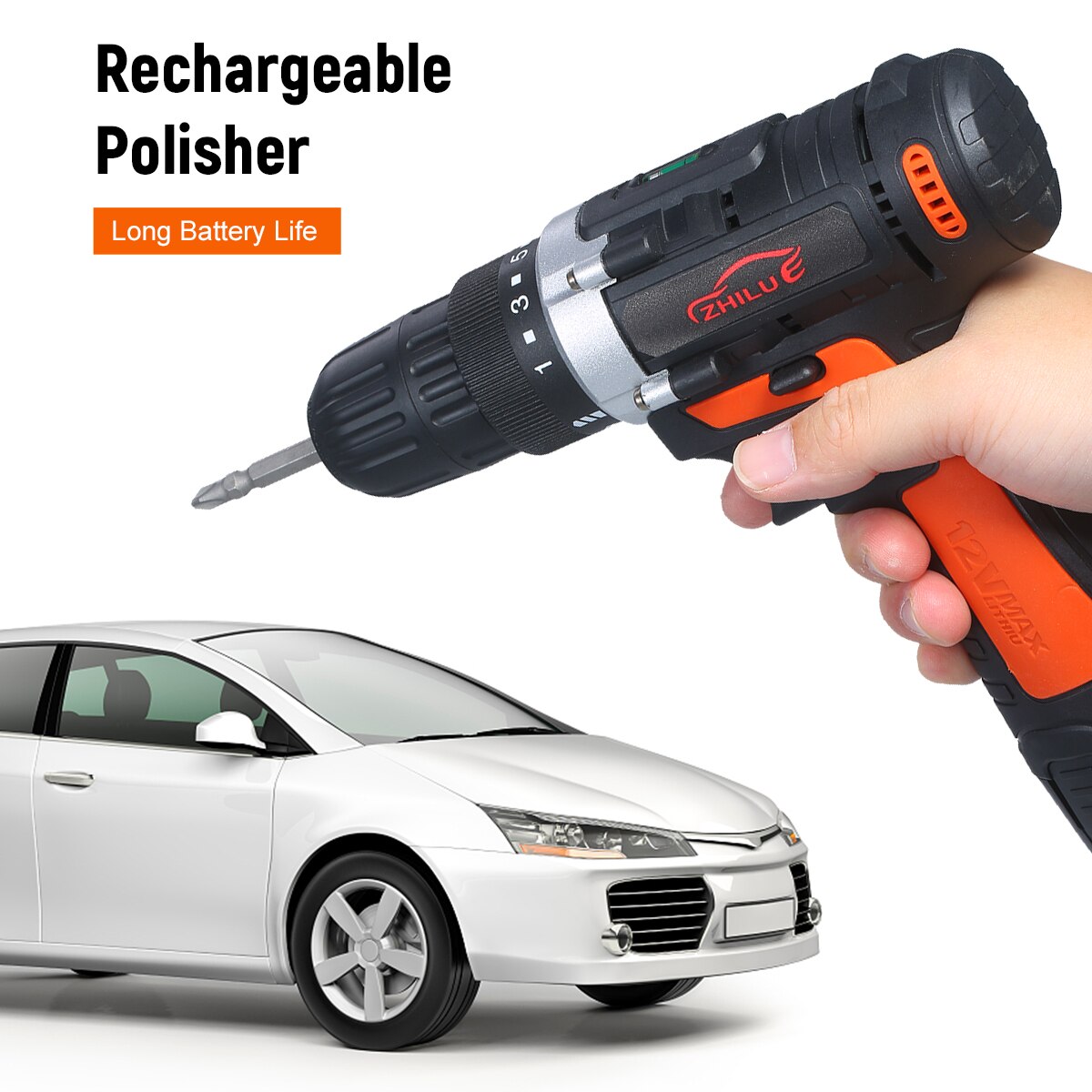 12V Cordless Drill/Driver Kit 1400rpm Variable Speed Polisher Car Buffer Waxer Set Screwdriver with 5 Bits&1 Wool Polishing Pad