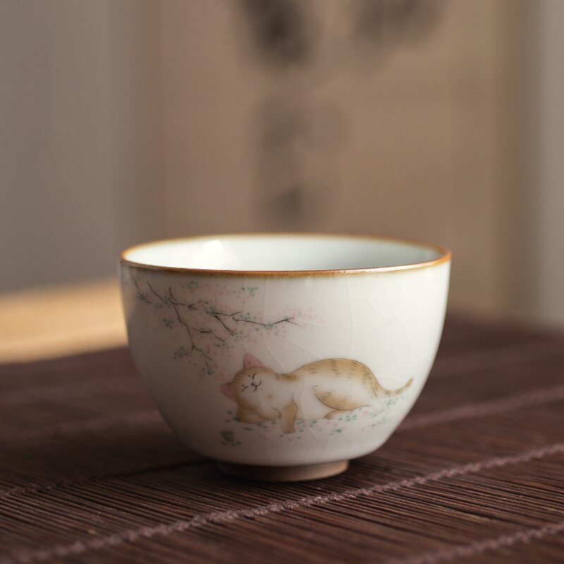 4 Style Cute Cat Ceramic Tea Cups Drinkware Cup Tea Set Crafts Kung Fu Cups Drink Cups Tea Accessories Tea Set Supplies: Pattern 18