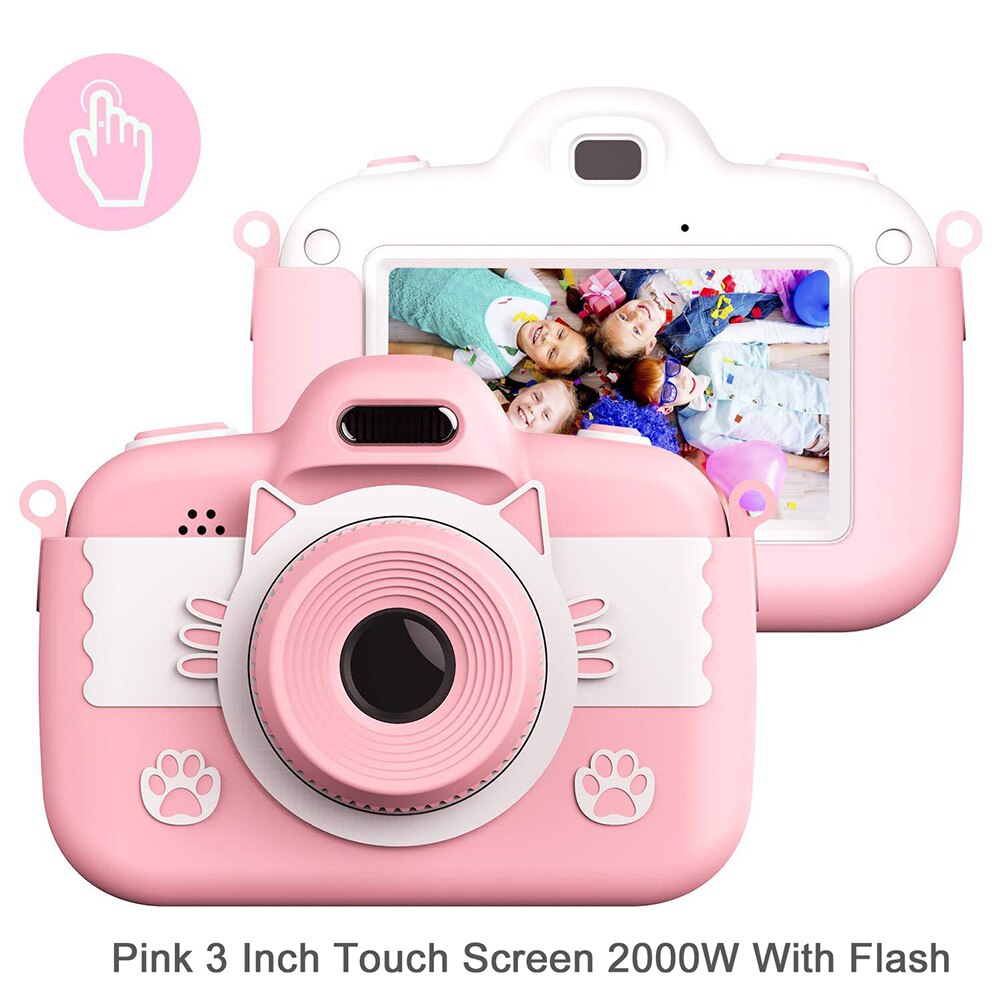 Tela sensível ao toque crianças câmera 3 polegada crianças câmera digital ips tela para crianças menino aniversário menina hd câmera de vídeo camcorder brinquedo presente: Rosa / Standard