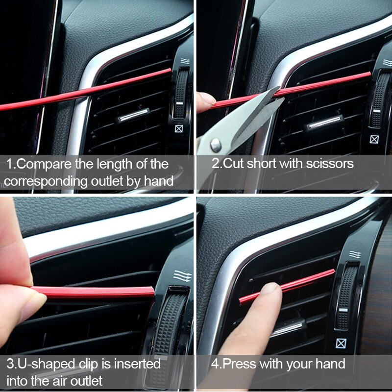 10 Uds molduras decorativas de coche, tira embellecedora de salida de aire, rejillas de ventilación de coche, borde embellecedor de coches, cintas de decoración, accesorios de coche cromados