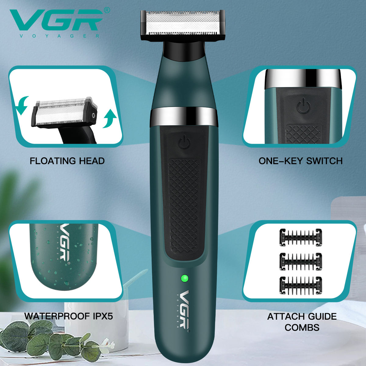 Vgr 393 scheerapparaat, waterdicht, haar- en lichaamsscheerapparaat, baardtrimmer, elektrisch scheerapparaat voor mannen