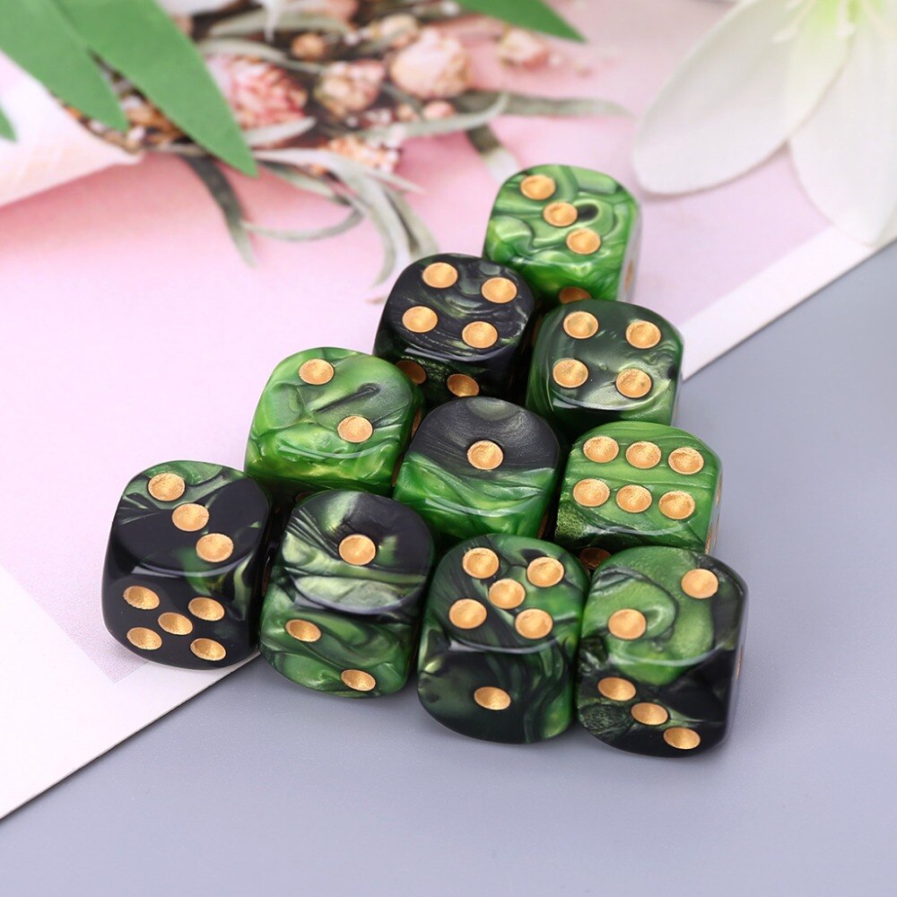 10 stks 16mm Hars Dobbelstenen D6 Zwart Groen Goud Punten Ronde Randen KTV Bar Nachtclub Entertainment Gereedschappen Volwassen Speelgoed