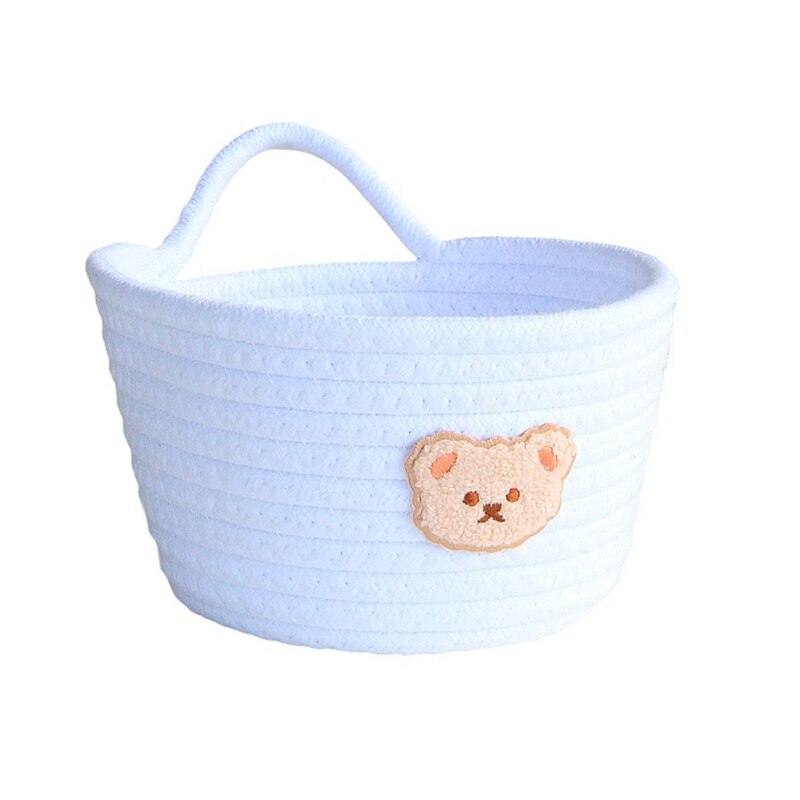 Fabric Tray Desk Basket Containers with Handle Cute Bear Hang Bag Desk Basket Containers for Jewellery Keys Fruits Candy: White